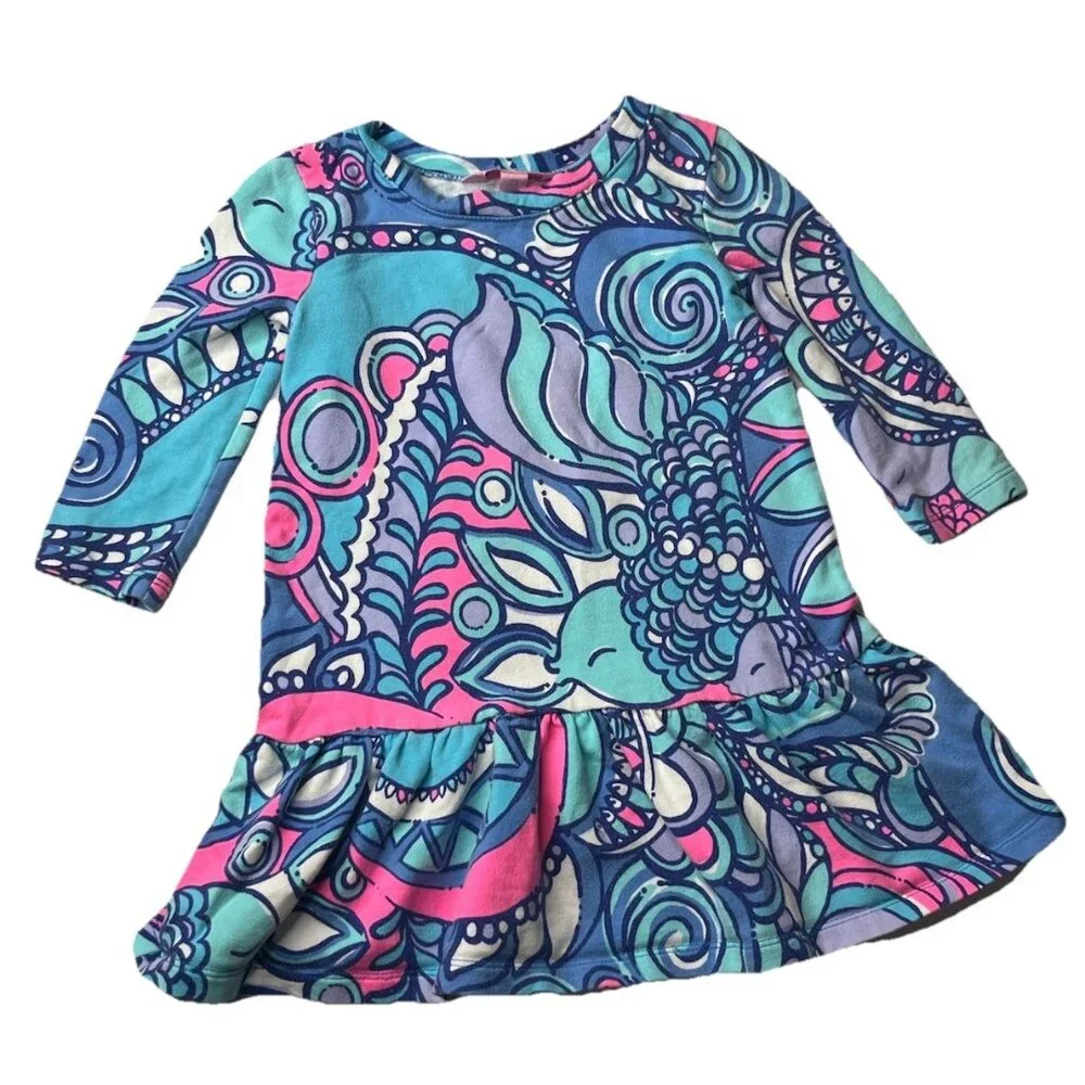 Lilly Pulitzer Kids Girl's KIM Dress MULTI‎ SEA JEWELS Blue Pink XS 2-3